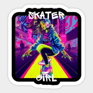 Skater Girl - cool girl skates on the street 3 Sticker